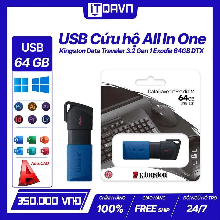 Usb cài win cứu hộ máy tính All In One AIO 64GB