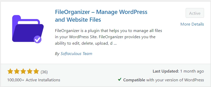 Bạn cài đặt và active plugin FileOrganizer để quản lý file trong WordPress website