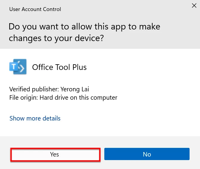 Bảng User Account Control Hiện Lên Bạn Chọn Vào Yes để đồng ý